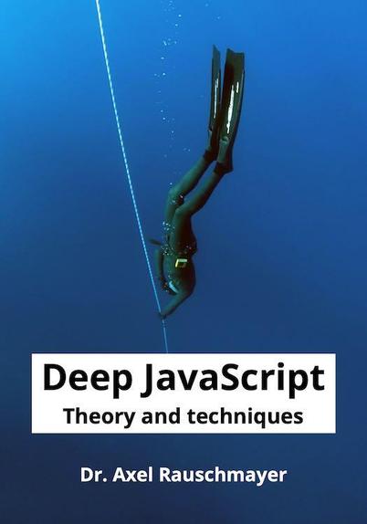 Cover of the book “Deep JavaScript” by Axel Rauschmayer. It shows a photo of a freediver who swims under water and follows a rope down into the deep.