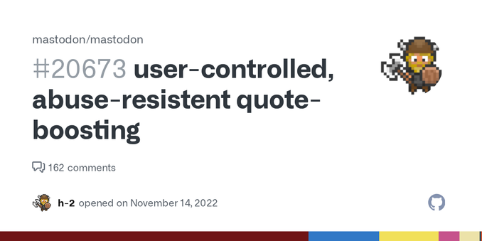 Pitch This is extracted from #309. I suggest adding the following to mastodon settings and implementing the respective feature: Users that are in at least one of the following groups may quote-boos...