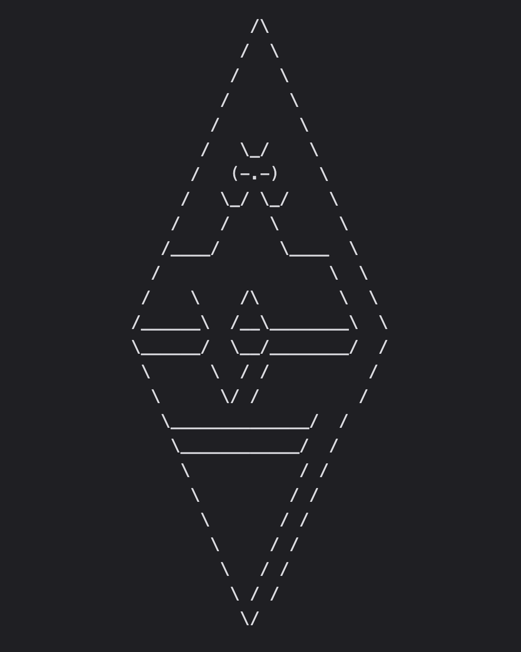The rendered shape is a tall narrow diamond with a two sets of double horizontal lines below some patterns in the top half which possibly give the impression of eyes. The top set of horizontal lines has been interrupted with some nose-like trapezoidal patterns. This is the part which was changed since the last image, after fire was requested.