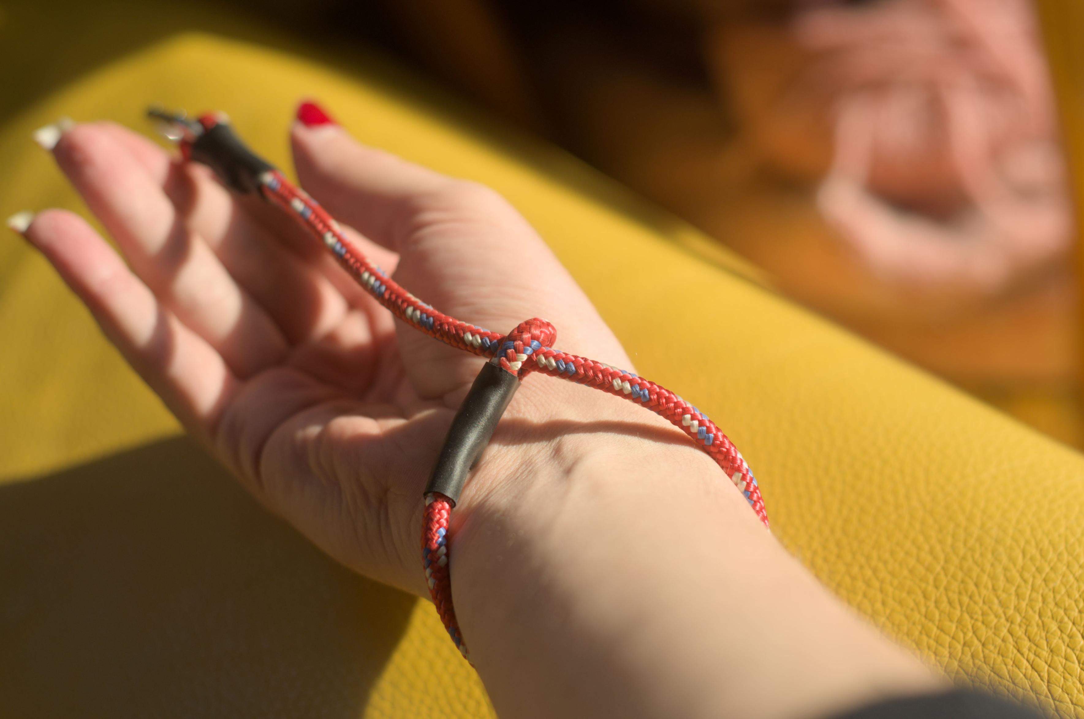 The finished loop strap around my wrist.