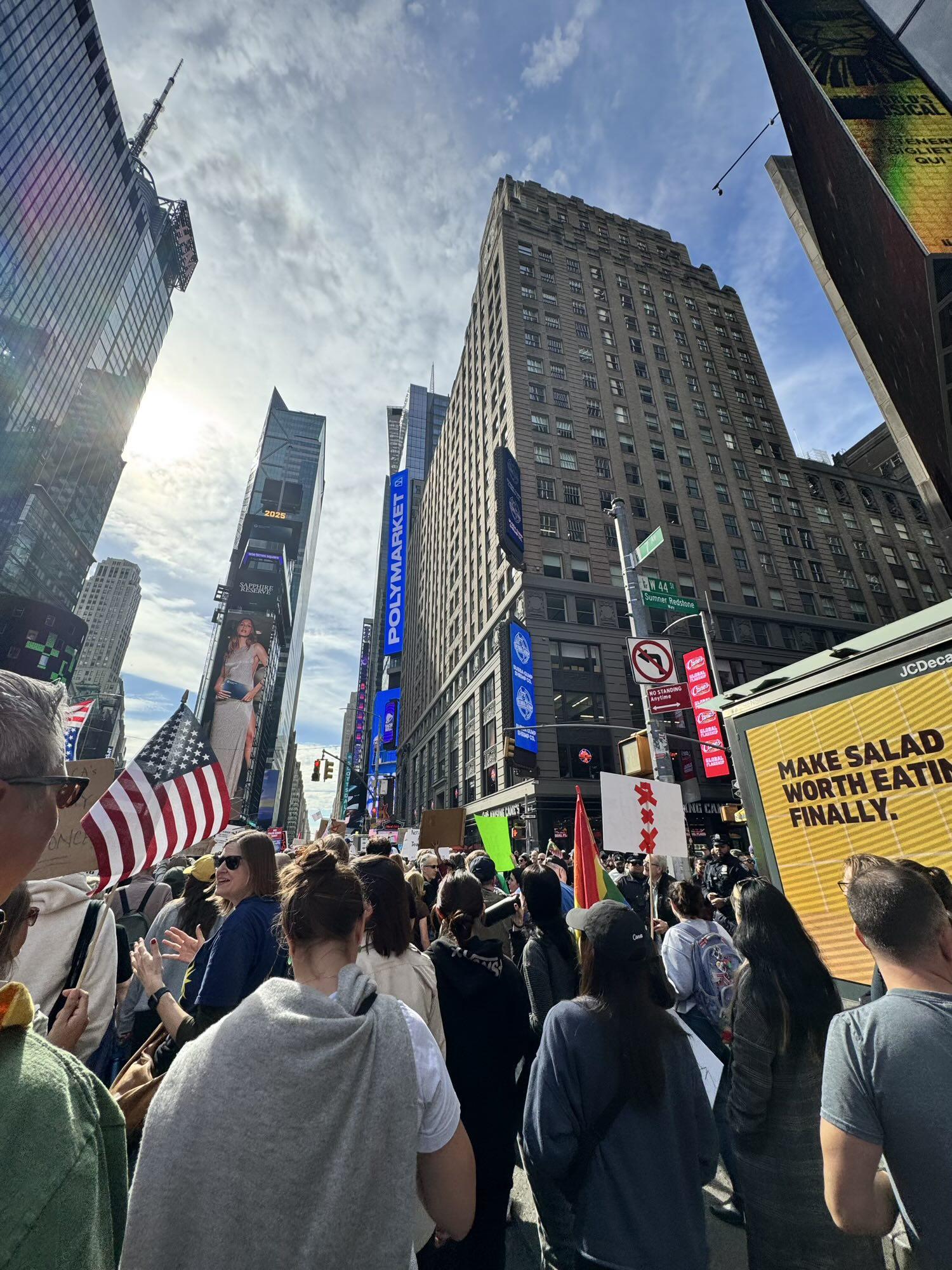 Large crowd of protesters in NYC at Times Square