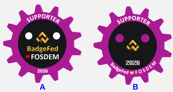 In option A the badge has the letters BadgeFed and Fosdem in the middle, in option B they look more clean