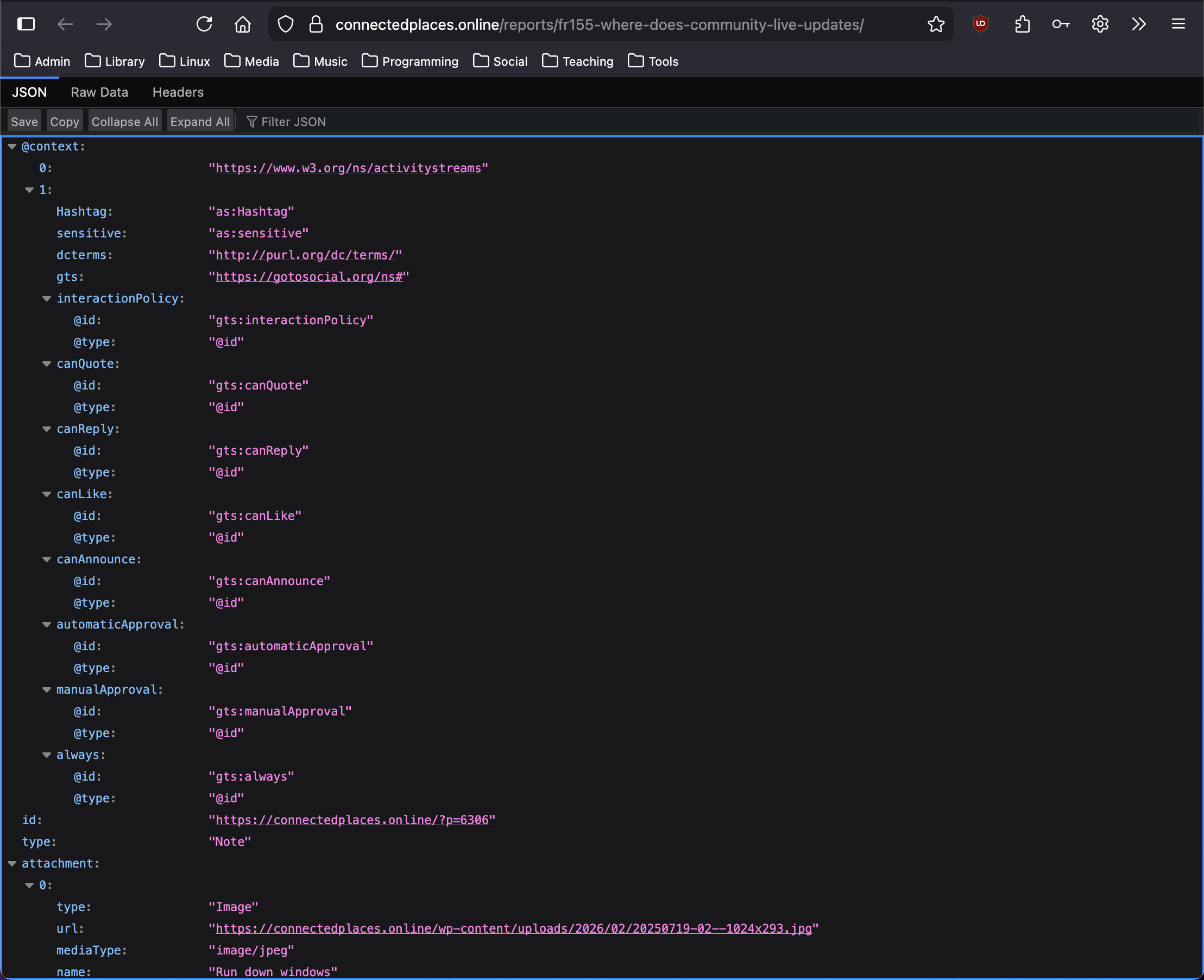 Firefox showing a JSON file where a webpage is expected