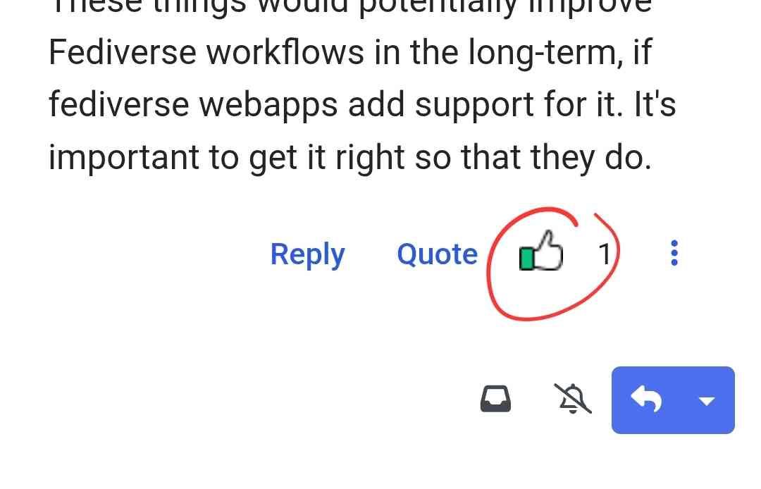 A screenshot of the feature request with a thumbs-up icon selected and circled for attention.
