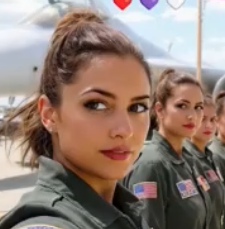 Closeup of one of the AI-generated videos. The second woman in line bears a striking resemblance to the first.