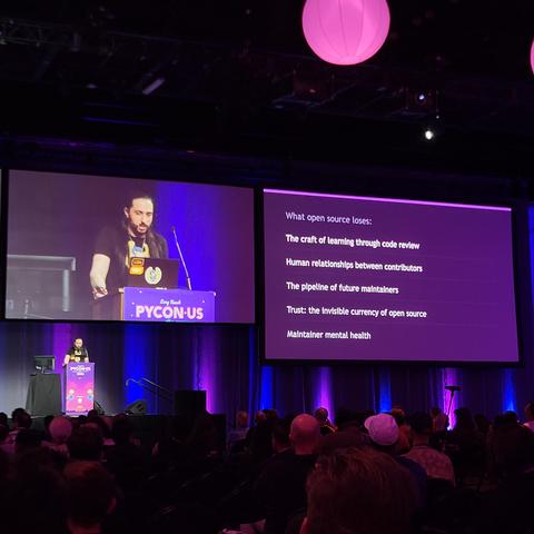 Pablo Galindo Salgado delivering a keynote at PyCon US 2026
