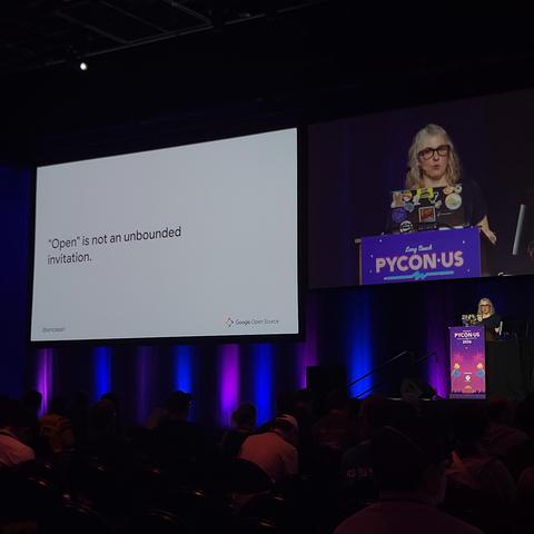 Amanda Casari delivering a keynote at PyCon US 2026