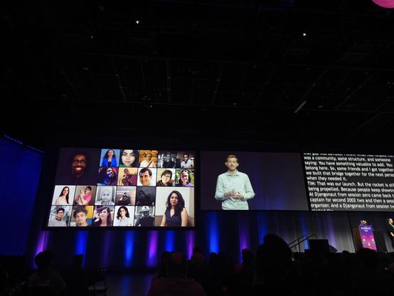 Screen with photos of many wonderful djangonauts