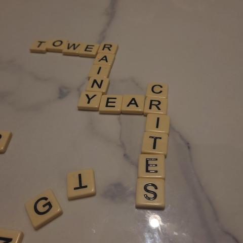 Bananagrams crossword, including the word "CRITES"