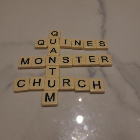 Bananagrams crossword, including the word "MONSTER"