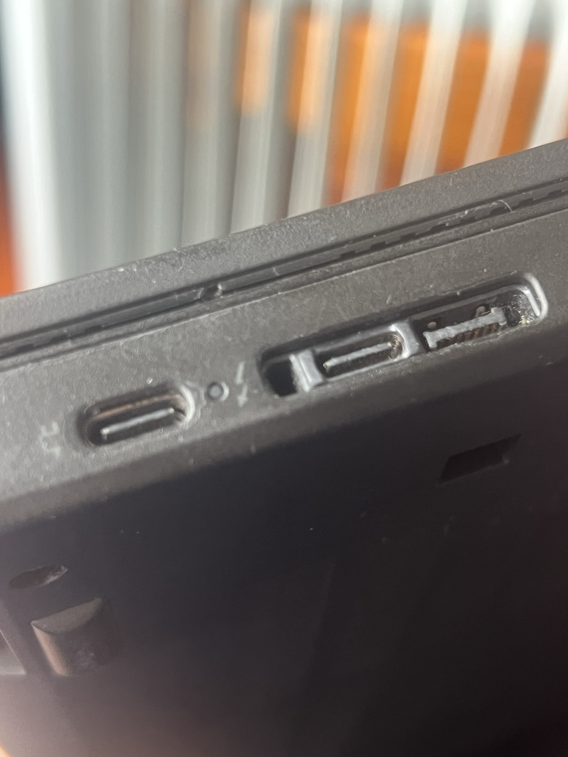 Close up photo of usb c ports on the laptop