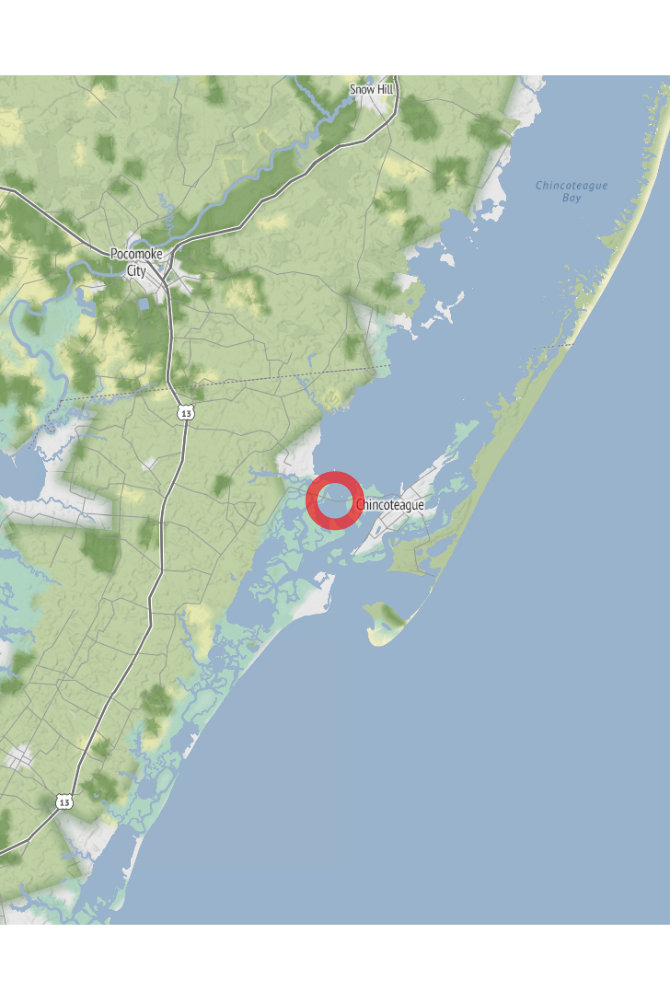 Map of the location of the observation: 37286 Chincoteague Rd, Wallops Island, VA 23337, USA, (latitude: 37.93, longitude: -75.42).