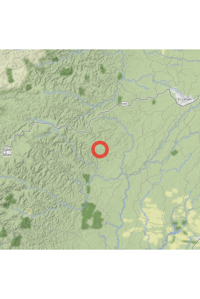 Map of the location of the observation: J82G+7XC Reserva Mono Araña Manabí, Ecuador, (latitude: -0.4, longitude: -79.67).