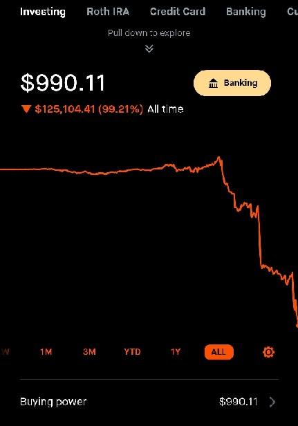 Investing chart showing a loss of $125,104