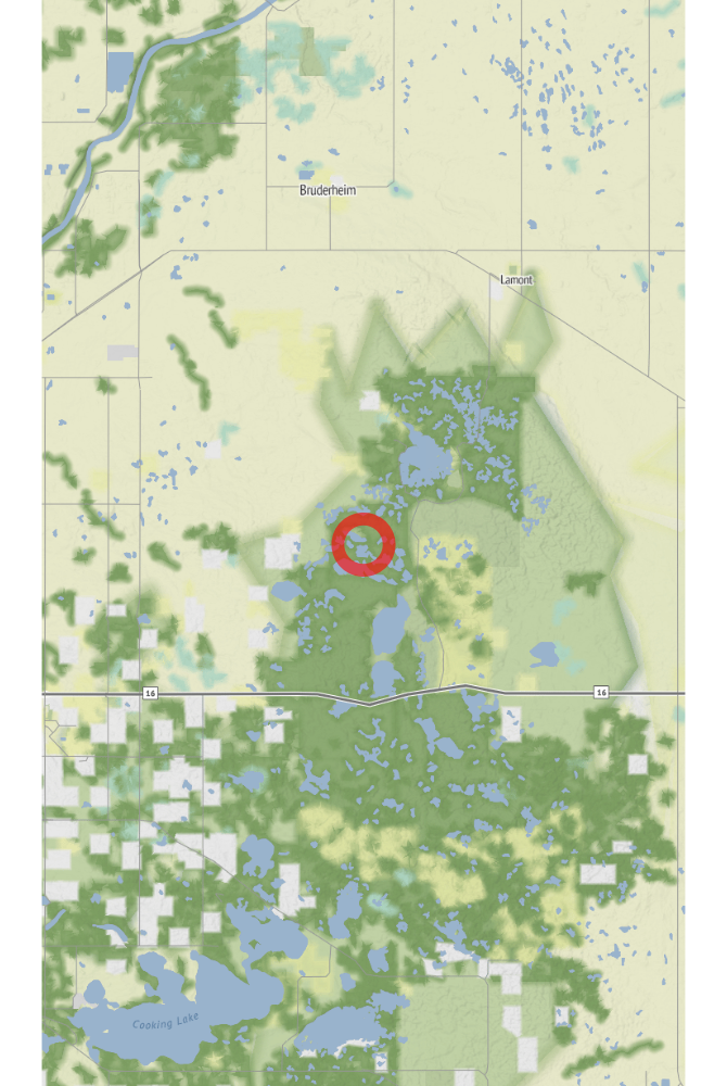 Map of the location of the observation: Improvement District No. 13, AB T0B, Canada, (latitude: 53.64, longitude: -112.9).