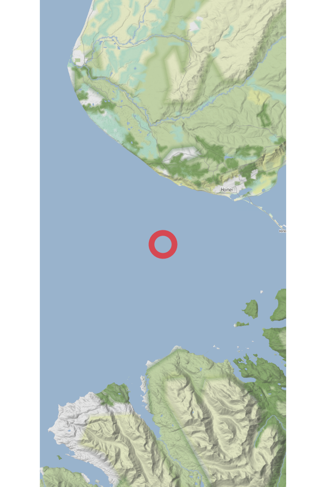Map of the location of the observation: Kenai Peninsula County, US-AK, US, (latitude: 59.59, longitude: -151.67).