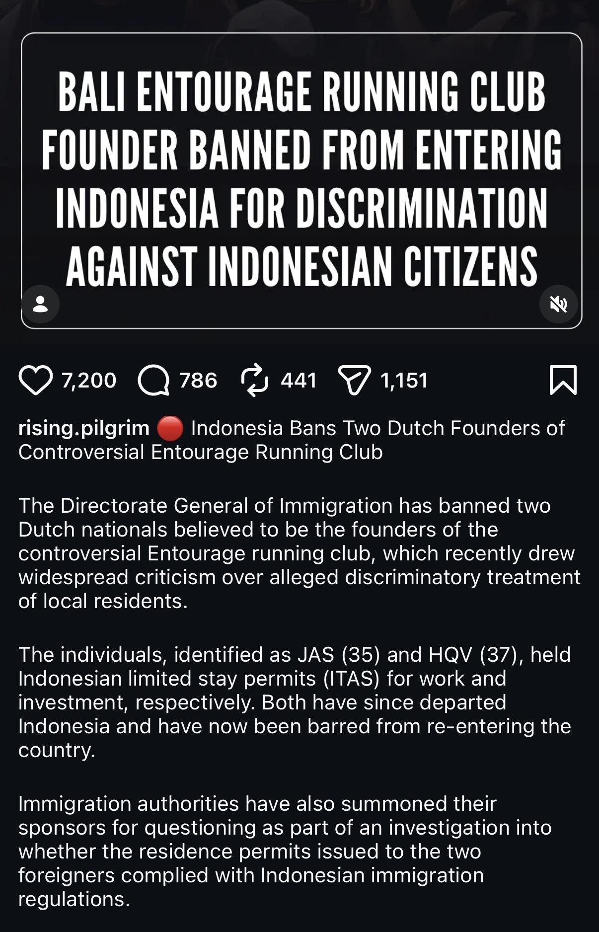 Screenshot of a story that says Indonesia has banned the Dutch founders of the running club