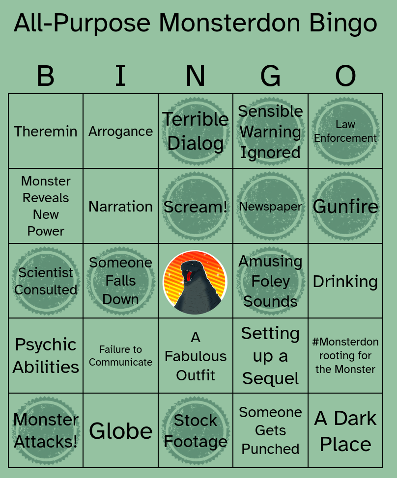 All-Purpose Monsterdon Bingo card used for THE BEGINNING OF THE END (1957), marked but showing no bingo.