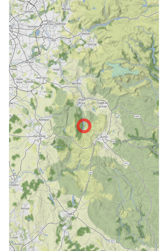 Map of the location of the observation: Fernilee Reservoir, (latitude: 53.28, longitude: -1.98).