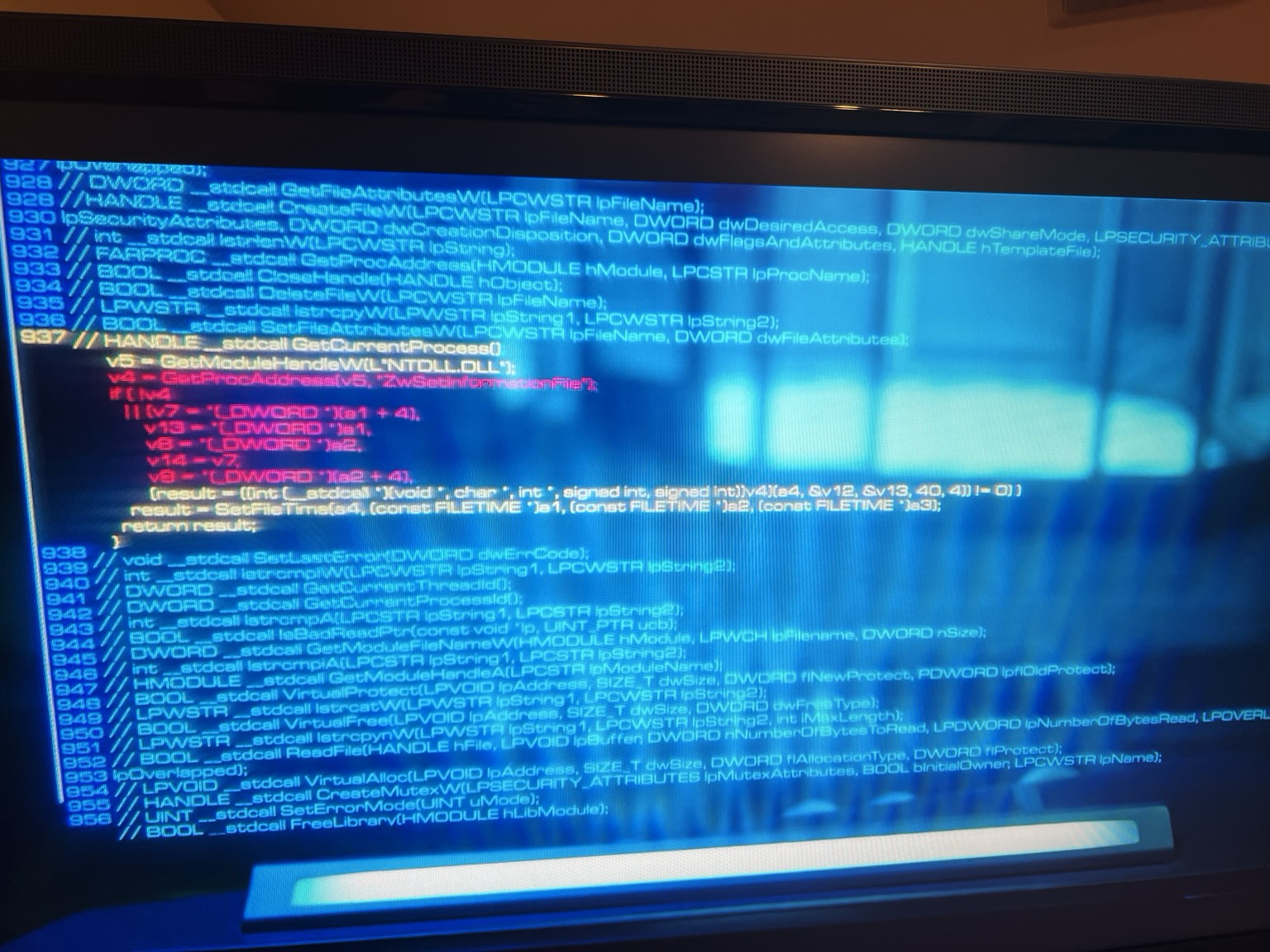 Windows NT header code overlayed on top of the mycelium drive station of the starship Discovery