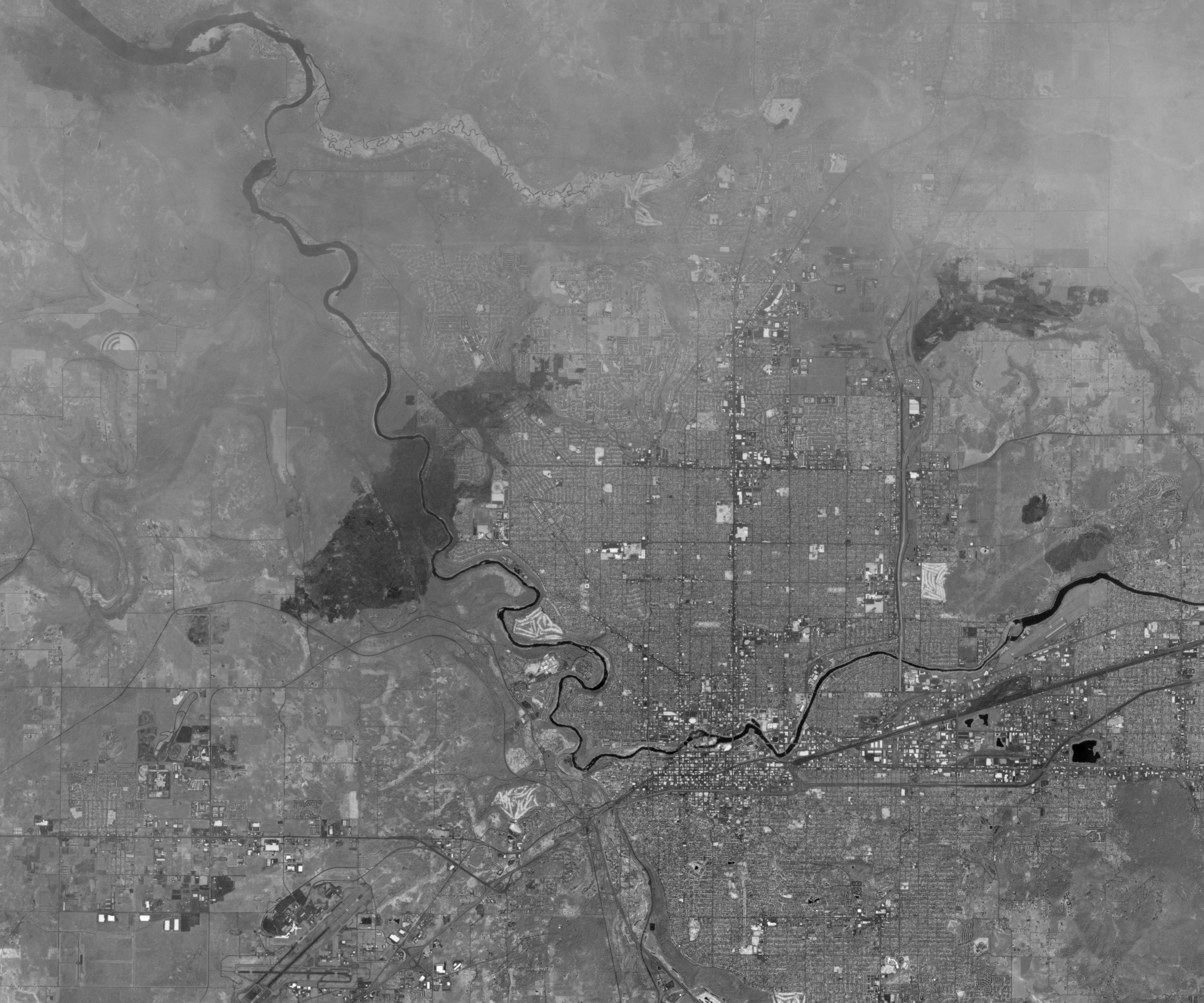 Near infrared image from Planetscope (Dove) satellite, 2026-08-02 11 18:44 UTC

View of Spokane area with burn scars from 3 active fires visible as dark regions through heavy smoke.

Copyright 2026 Planet Labs PBC, all rights reserved